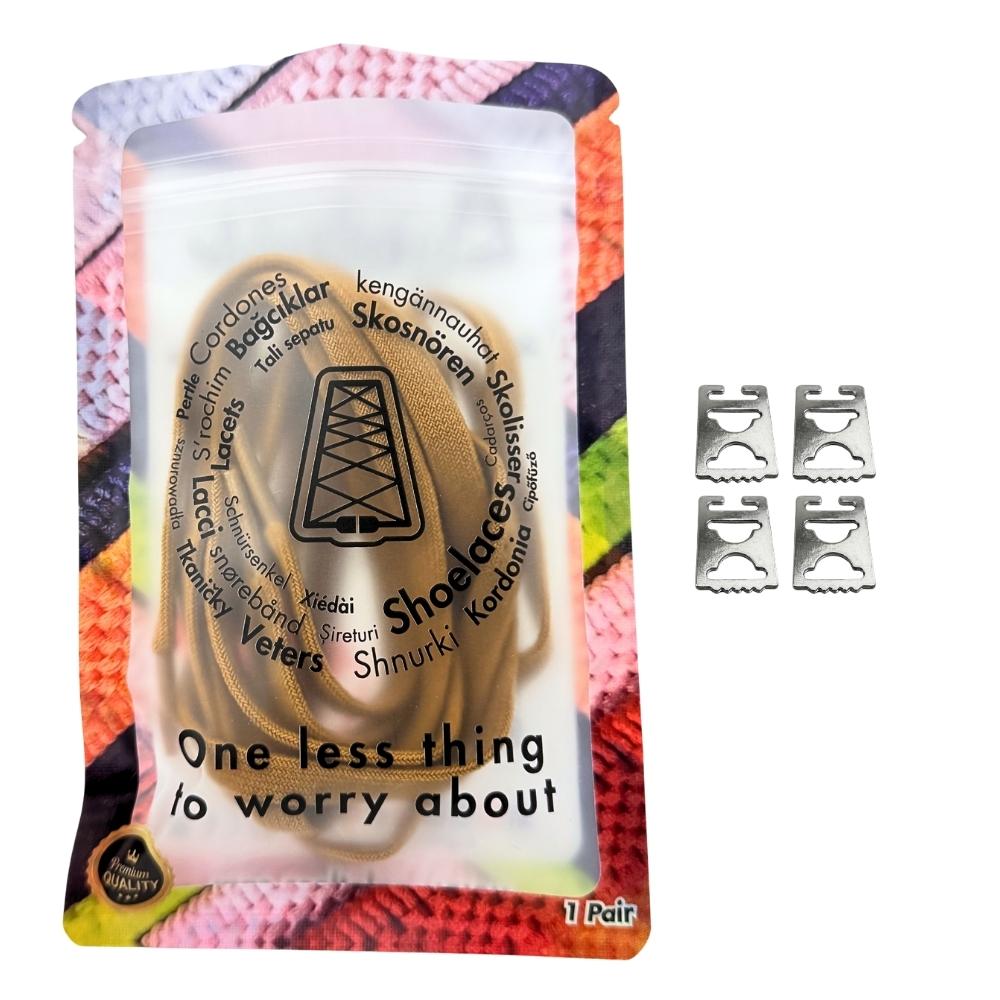 Elastische veters zonder strikken vintage 8mm onzichtbare clipjes cognac in luxe verpakking