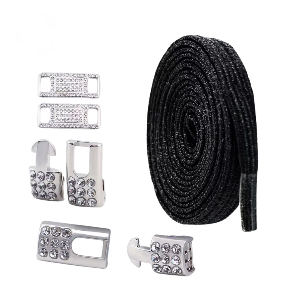 Bling elastische veters zwart plat met zilveren sluiting