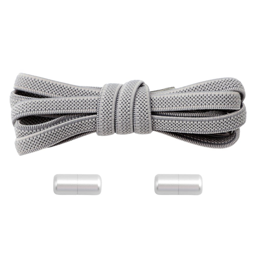 Elastische veters grijs plat 6mm met draaicapsule sluiting voor casual en nette schoenen
