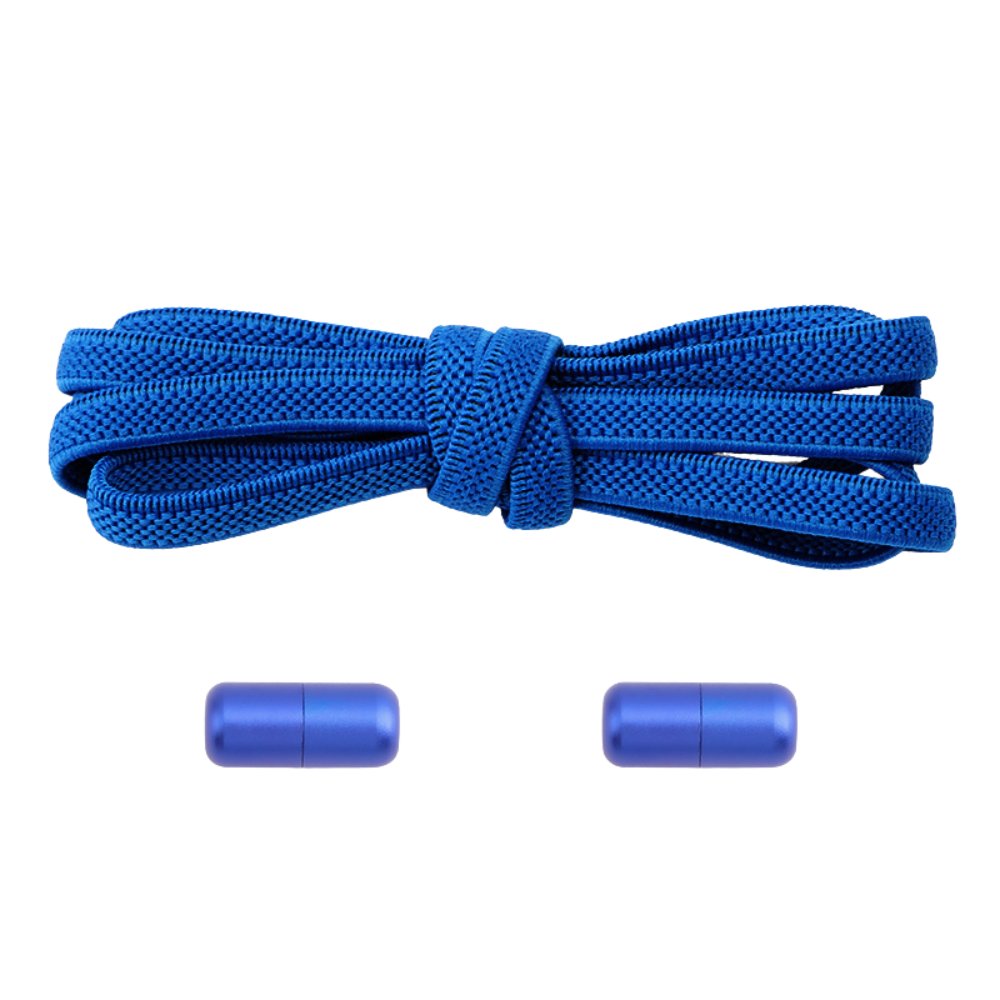 Elastische veters blauw plat 6mm met draaicapsule sluiting voor sportieve sneakers