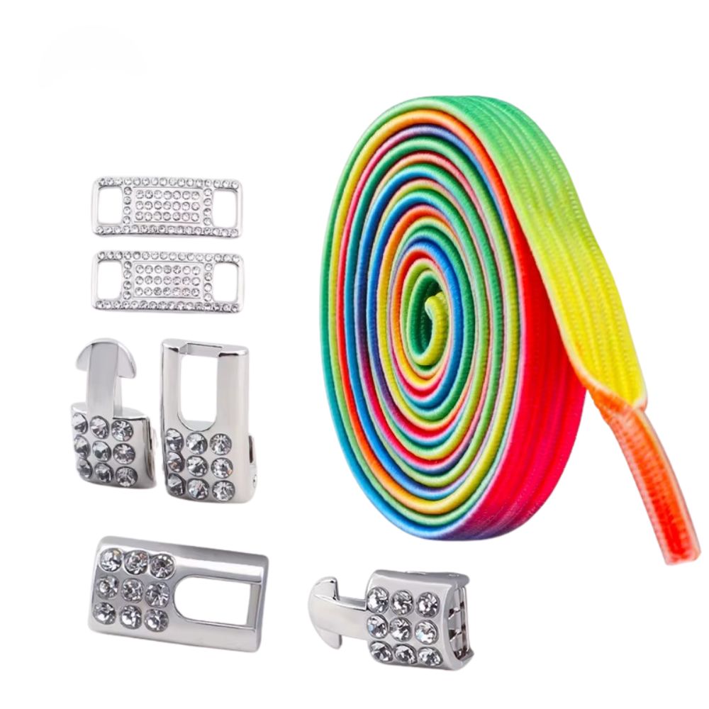 Bling elastische veters groen regenboog plat met zilveren sluiting