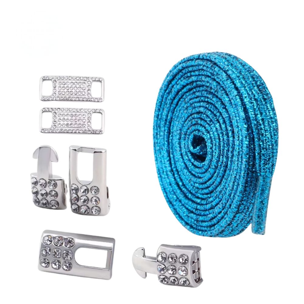 Bling elastische veters blauw plat met zilveren sluiting