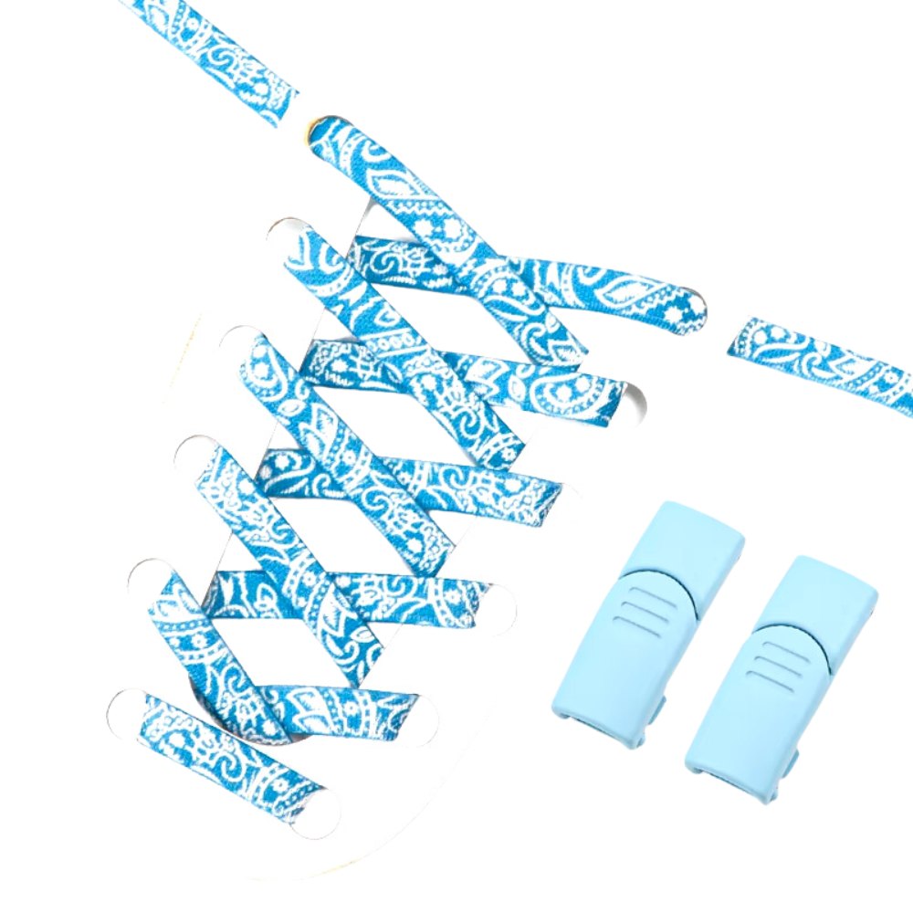 Paisley elastische veters oceaanblauw wit met magneetsluiting voor sportieve sneakers