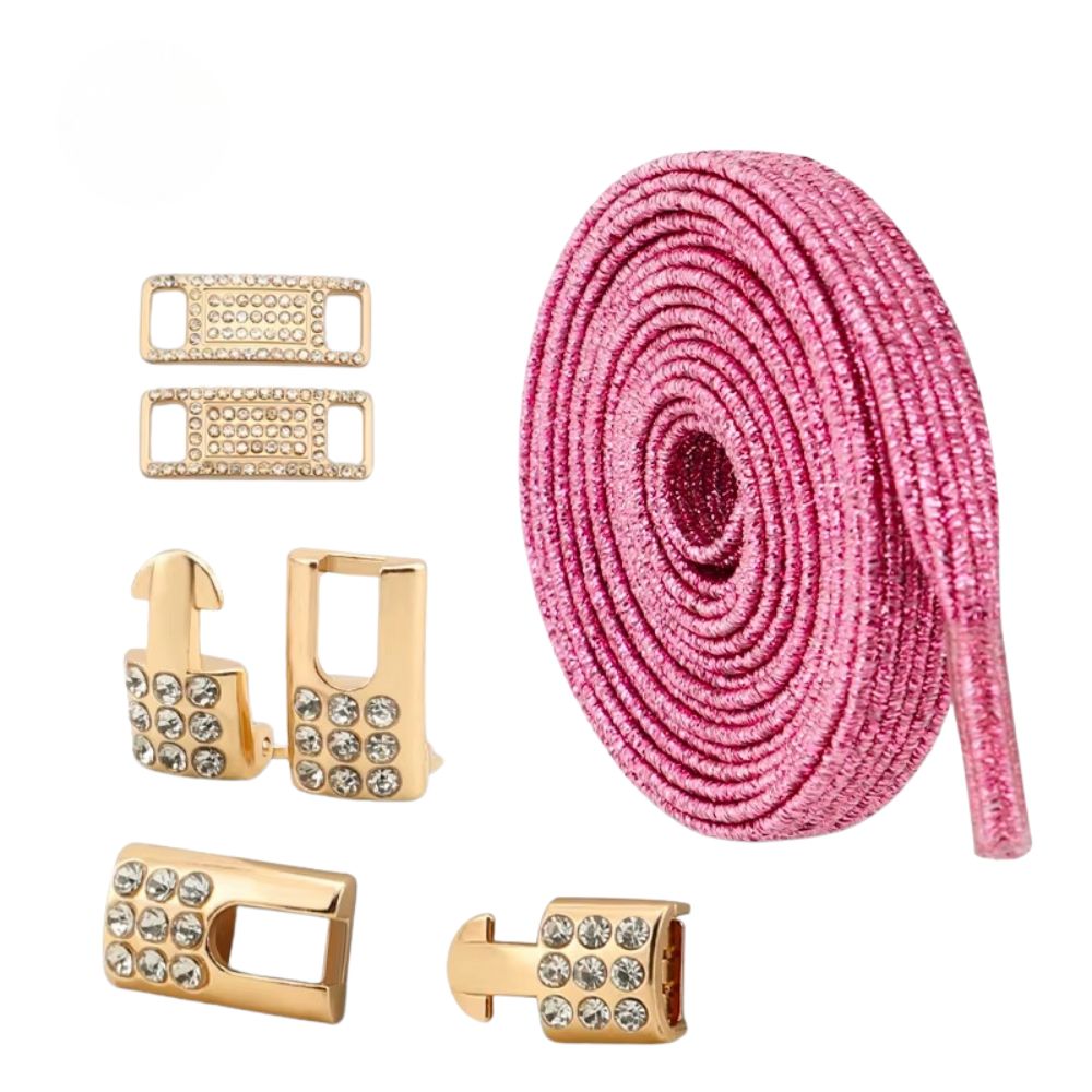 Bling elastische veters roze plat met gouden sluiting