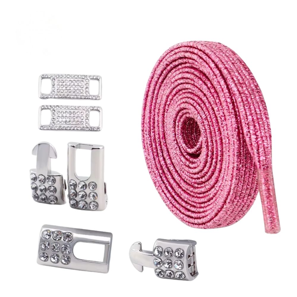 Bling elastische veters roze plat met zilveren sluiting