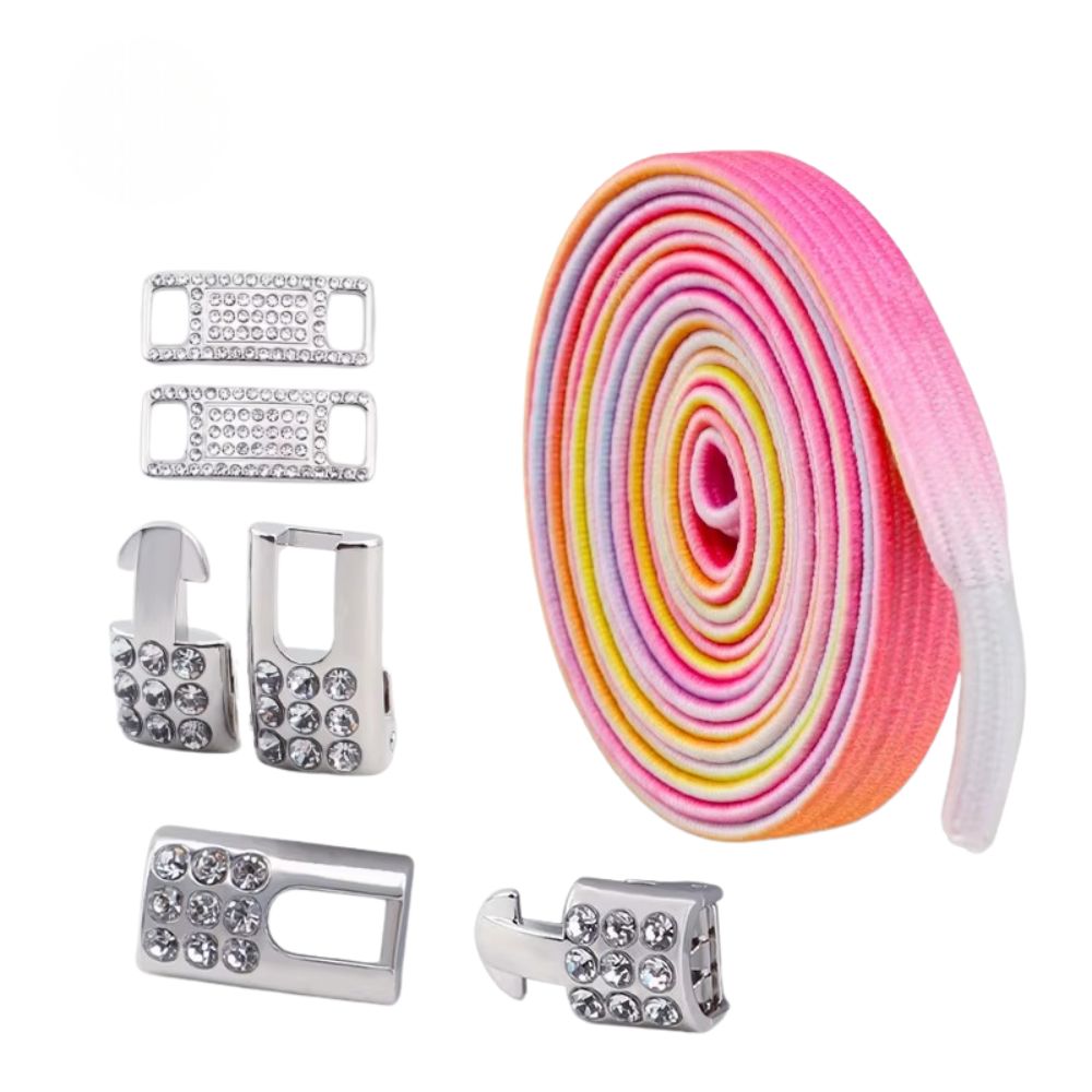 Bling elastische veters roze regenboog plat met zilveren sluiting