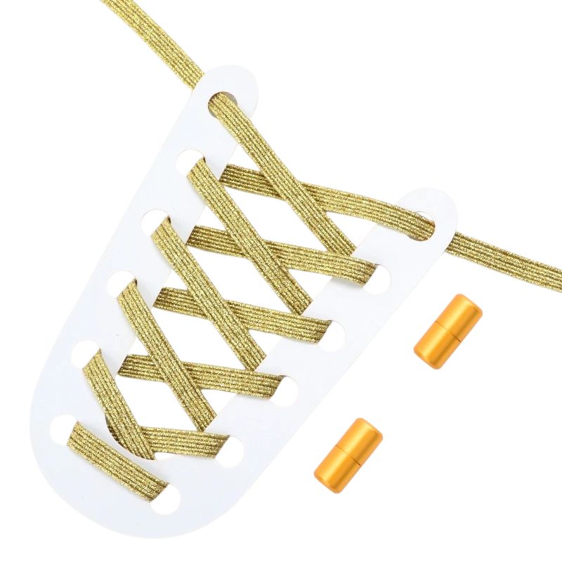 Glitter platte 3 mm elastische veters in goud met draaicapsule sluitsysteem voor een luxe en makkelijke afwerking