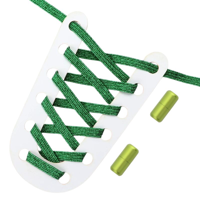 Glitter platte 3 mm elastische veters in groen met draaicapsule sluitsysteem voor een frisse en comfortabele look