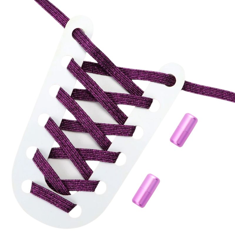 Glitter platte 3 mm elastische veters in paars met draaicapsule sluitsysteem voor een opvallende en gemakkelijke sluiting