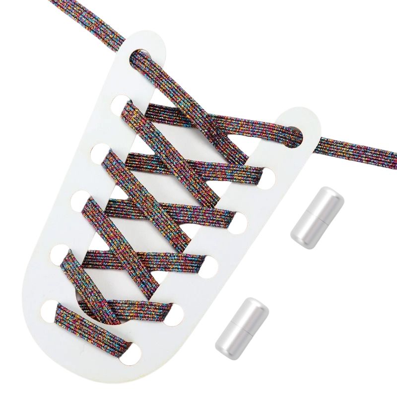 Glitter platte 3 mm elastische veters met zeven kleuren en draaicapsule sluitsysteem voor een feestelijke en veelzijdige stijl