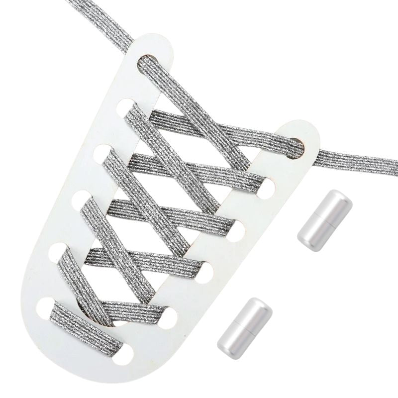 Glitter platte 3 mm elastische veters in zilver met draaicapsule sluitsysteem voor een chique en reflecterende uitstraling