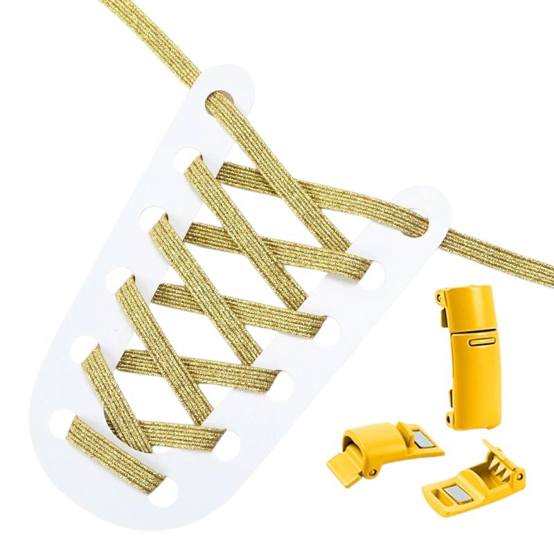 Glitter platte 3 mm elastische veters in goud met magneetsluiting voor een verfijnde en opvallende look
