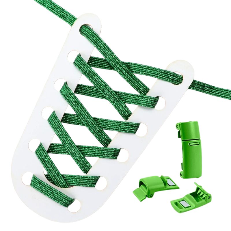 Glitter platte 3 mm elastische veters in groen met magneetsluiting voor een comfortabele en trendy styling
