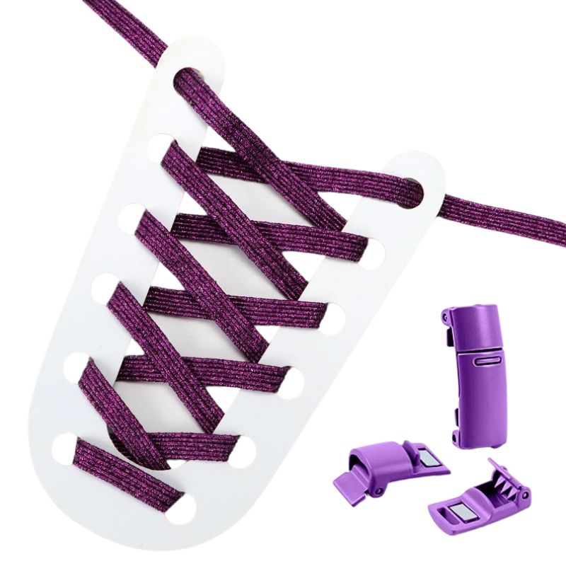 Glitter platte 3 mm elastische veters in paars met magneetsluiting voor een stijlvolle en gebruiksvriendelijke sluiting