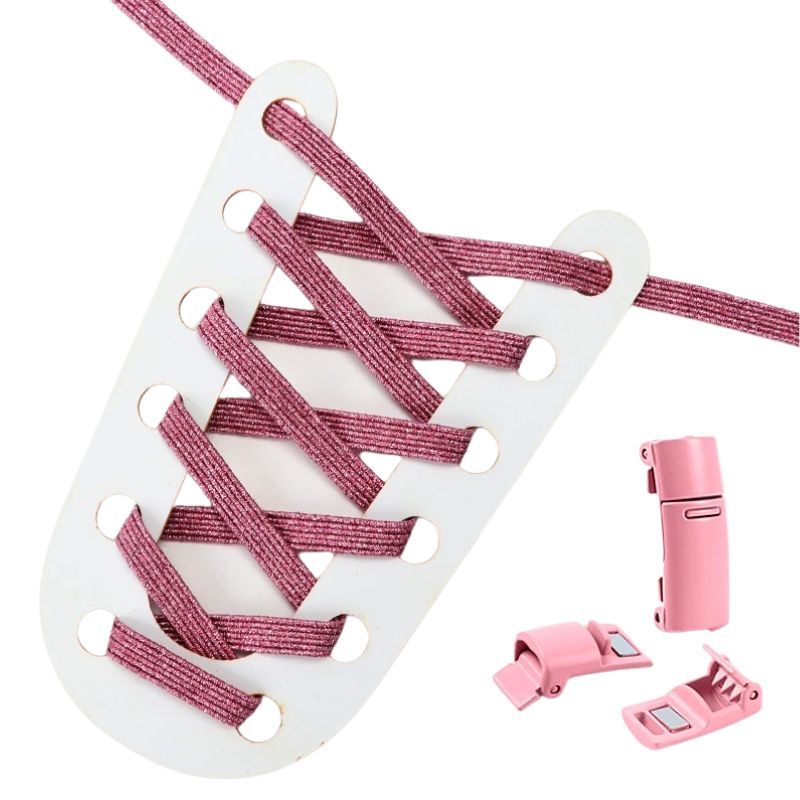 Glitter platte 3 mm elastische veters in roze met magneetsluiting voor een levendige en gemakkelijke look