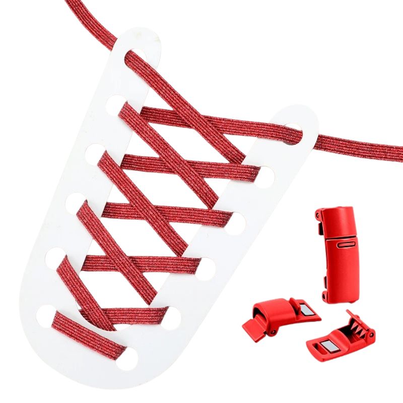 Elastische veters rozenrood glitter plat met magneetsluiting voor schoenen zonder strikken