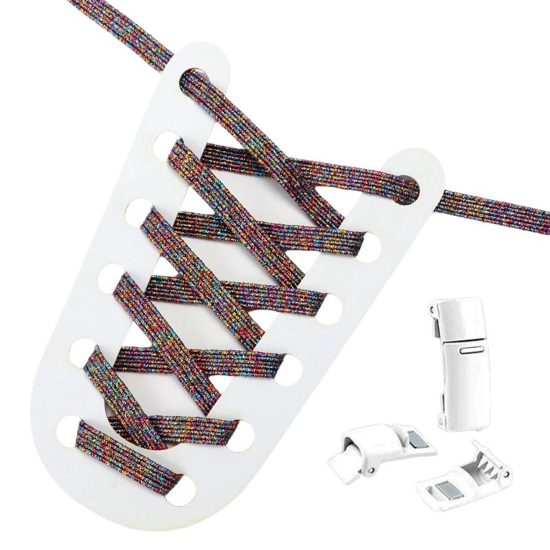 Glitter platte 3 mm elastische veters met zeven kleuren en magneetsluiting voor een opvallende en feestelijke stijl