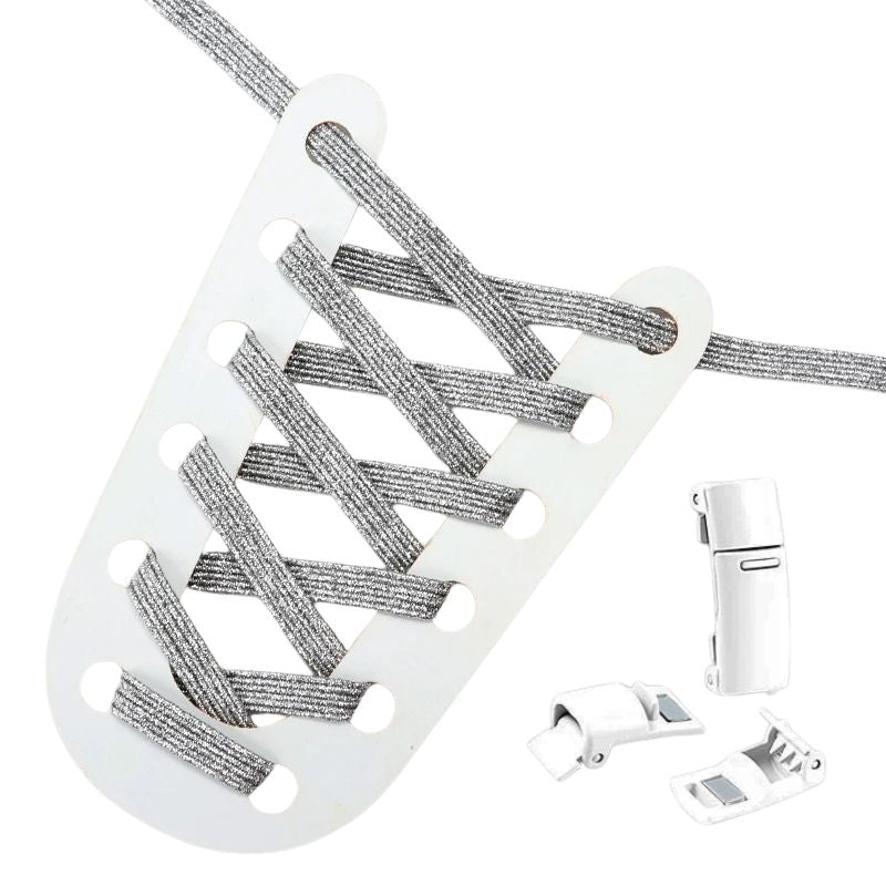 Glitter platte 3 mm elastische veters in zilver met magneetsluiting voor een luxe en tijdloze afwerking