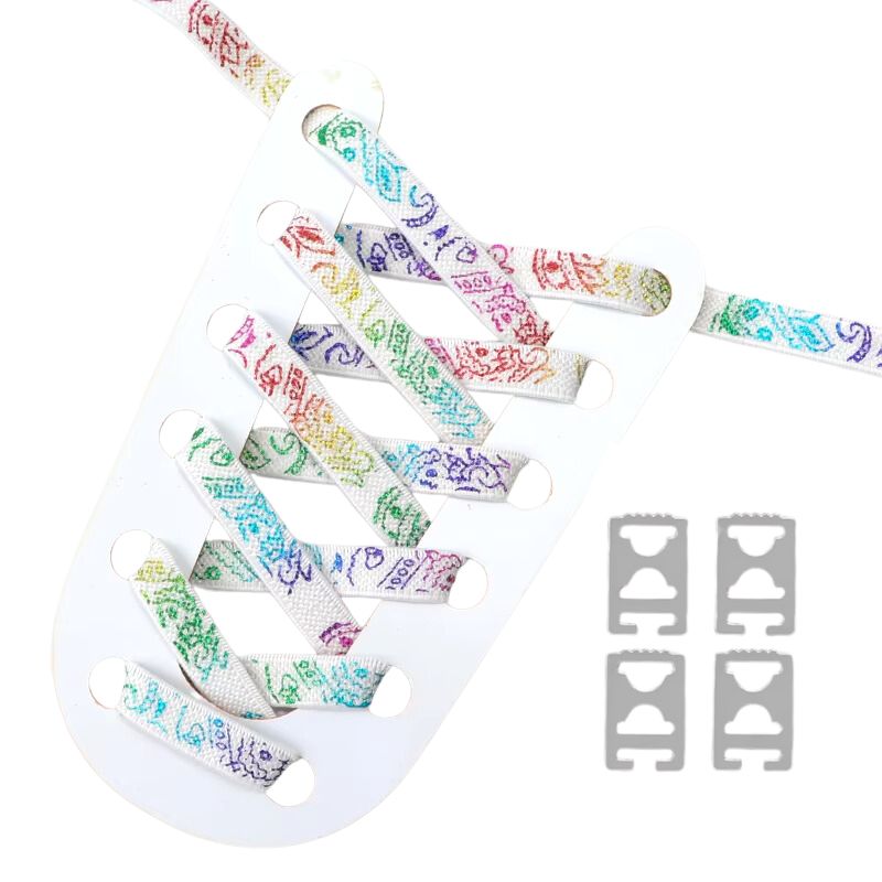 Paisley elastische veters wit kleurig met clipjes voor sneakers en kinderschoenen