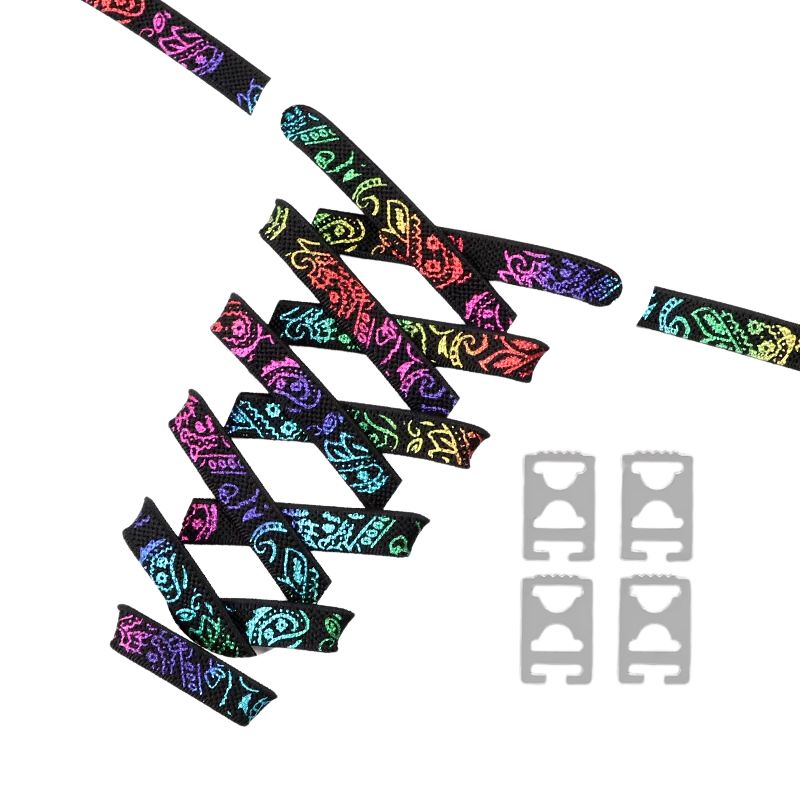 Paisley elastische veters zwart kleurig met clipjes voor casual sneakers