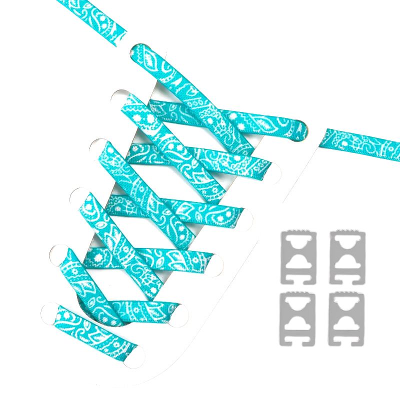 Paisley elastische veters turquoise wit met clipjes voor sneakers en casual schoenen