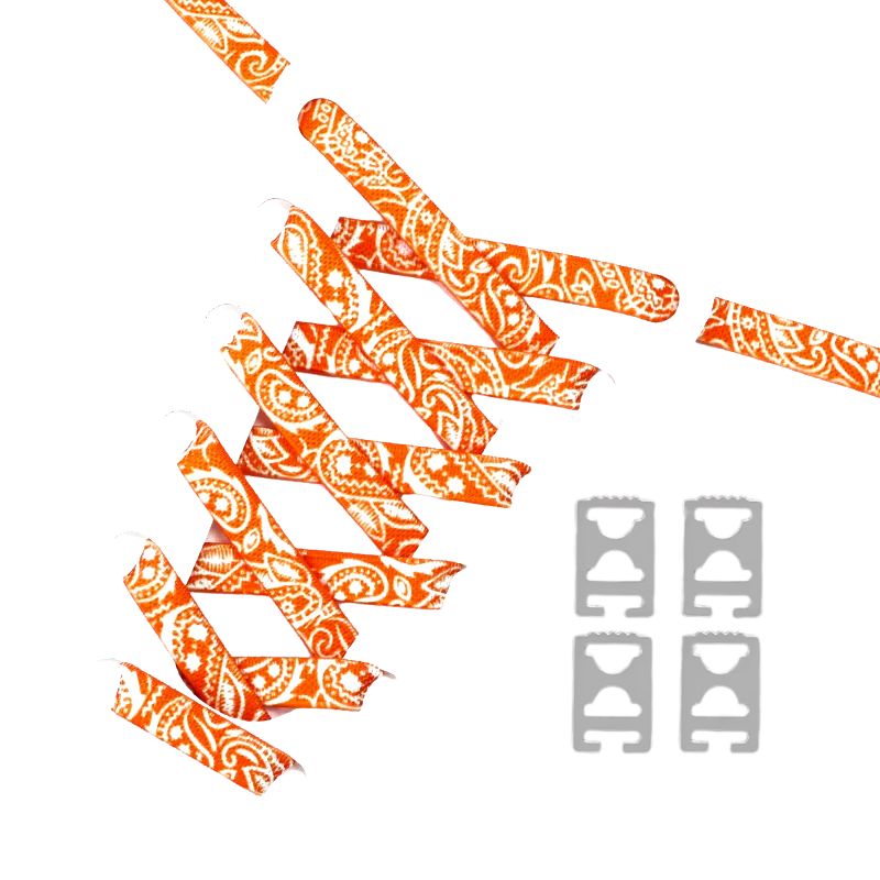 Paisley oranje-wit elastische veters met clipjes voor onzichtbaar strikken