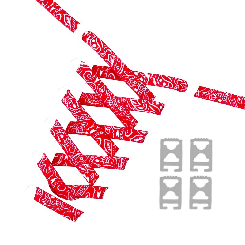 Paisley rood-wit elastische veters met clipjes voor onzichtbaar strikken