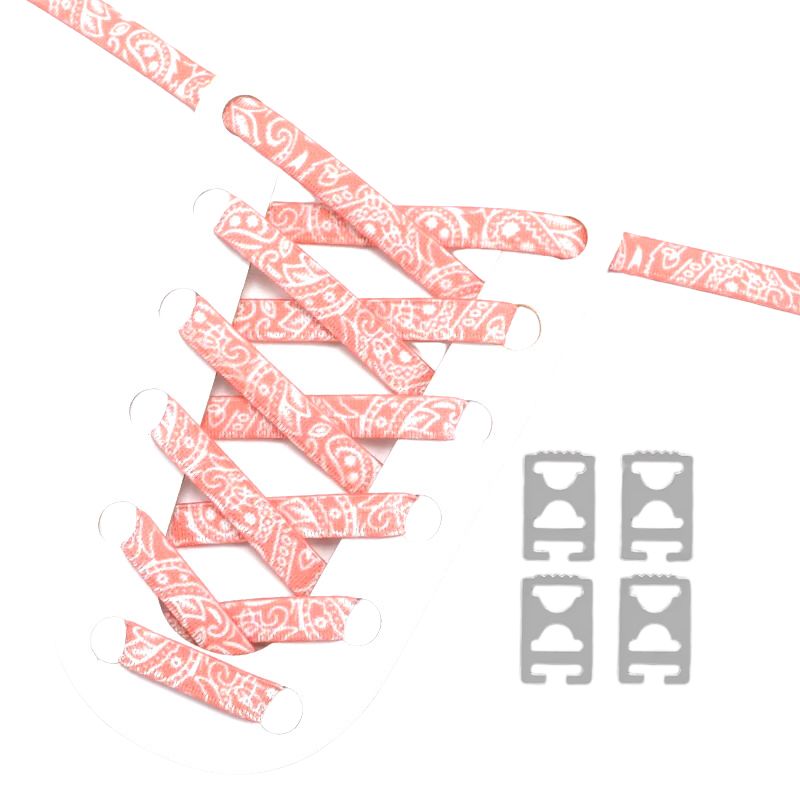 Paisley roze-wit elastische veters met clipjes voor onzichtbaar strikken