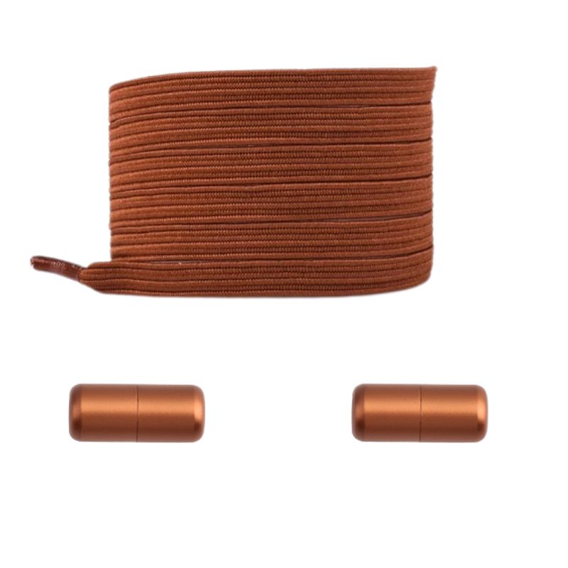 Bruine platte nette elastische veters met capsulesluiting voor een robuuste nette pasvorm