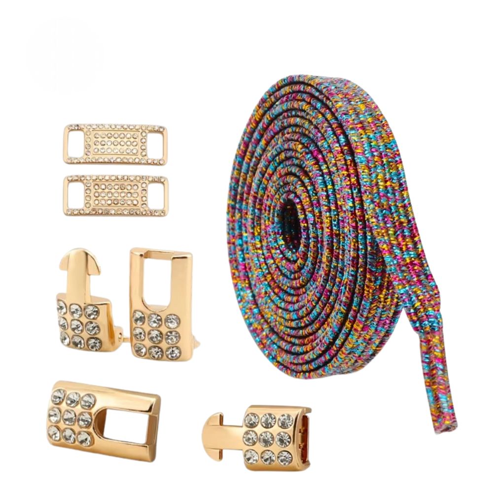 Bling elastische veters zevenkleurig plat met gouden sluiting
