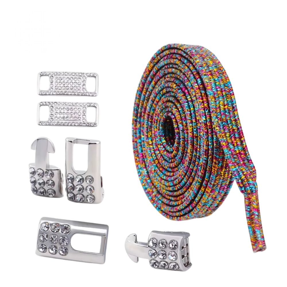 Bling elastische veters zevenkleurig plat met zilveren sluiting