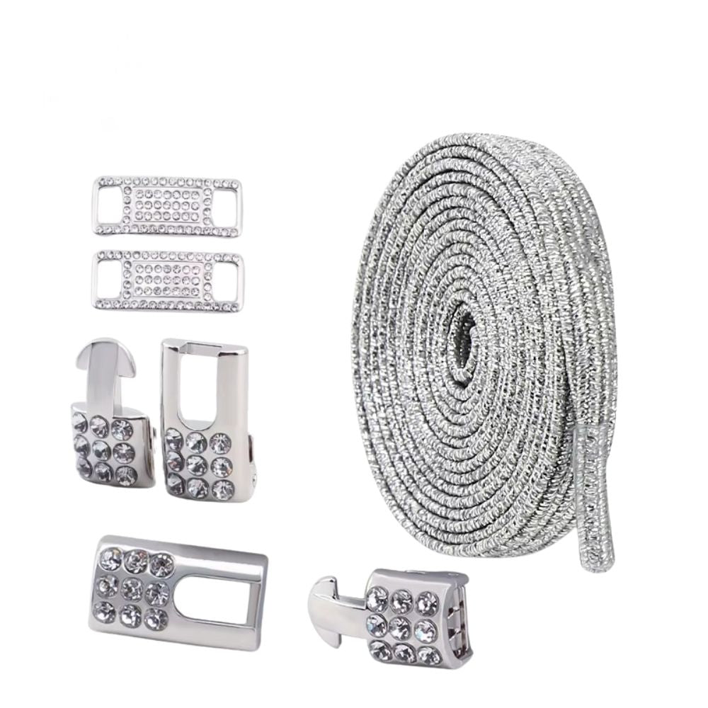 Bling elastische veters zilver plat met zilveren sluiting