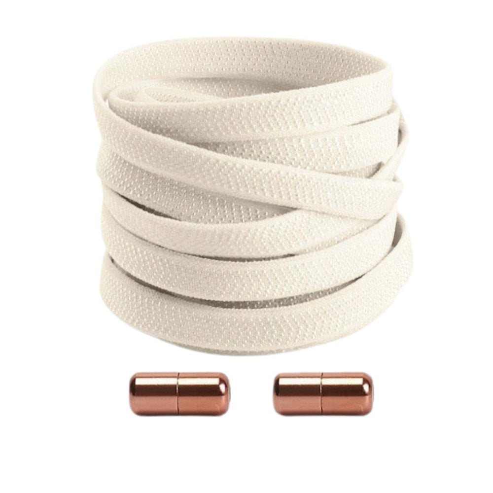 Beige elastische veters met draaicapsule voor een stevige pasvorm en zacht comfort