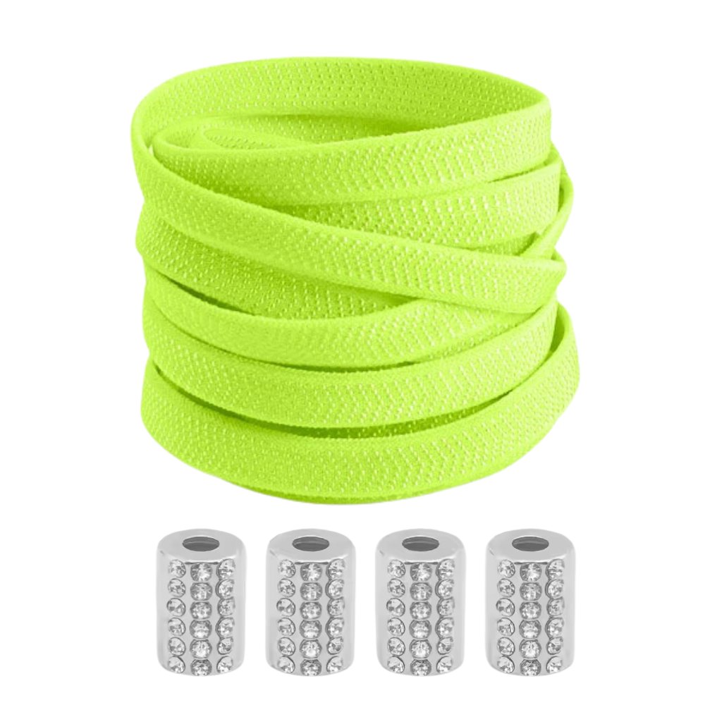 Fluorescerend groene elastische veters met ronde sluiting en details, opvallend en comfortabel