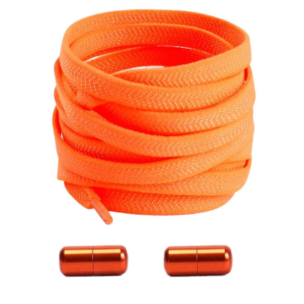 Oranje elastische veters met draaicapsule, stevig en comfortabel in gebruik