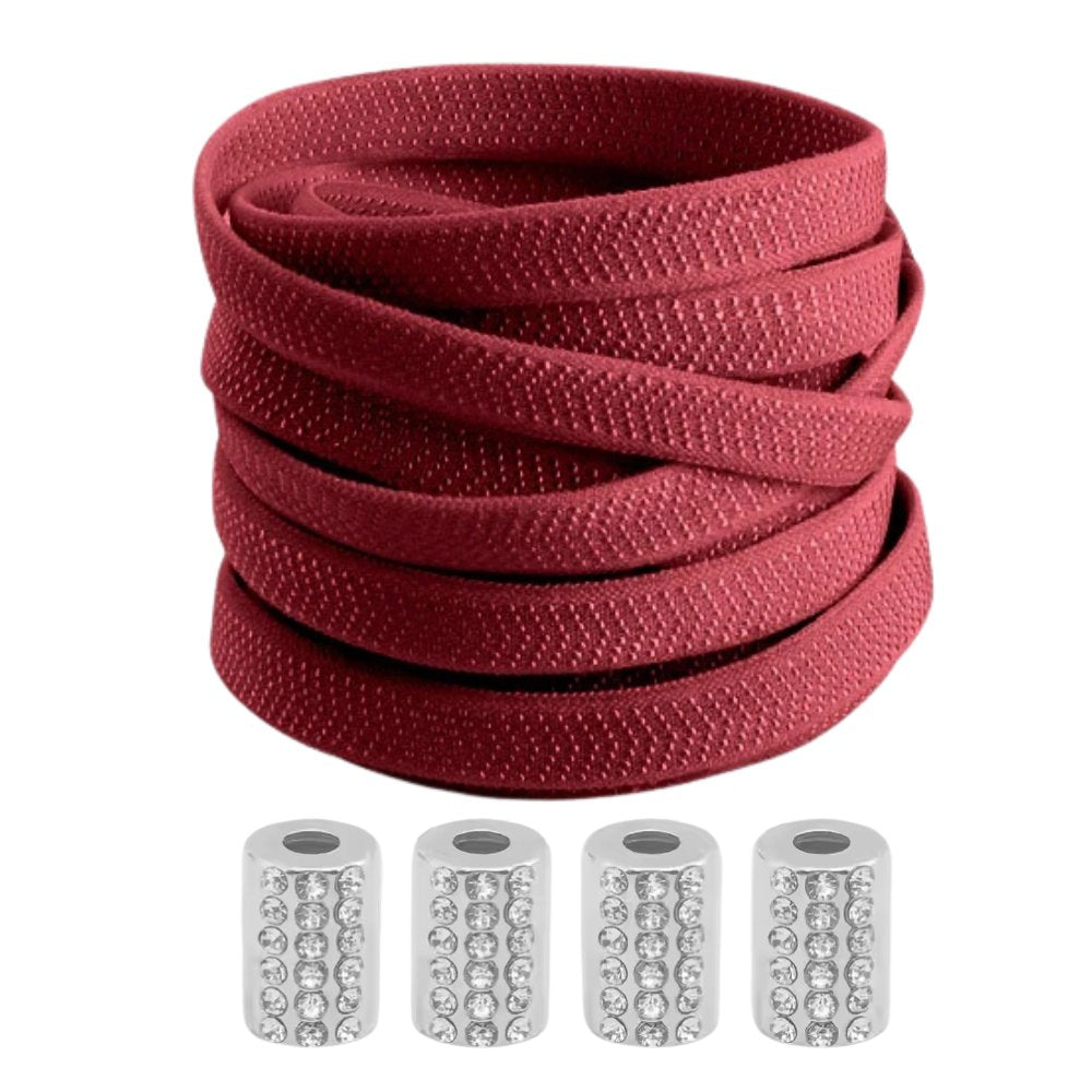Wijnrode elastische veters met ronde sluiting en details, stijlvol en comfortabel