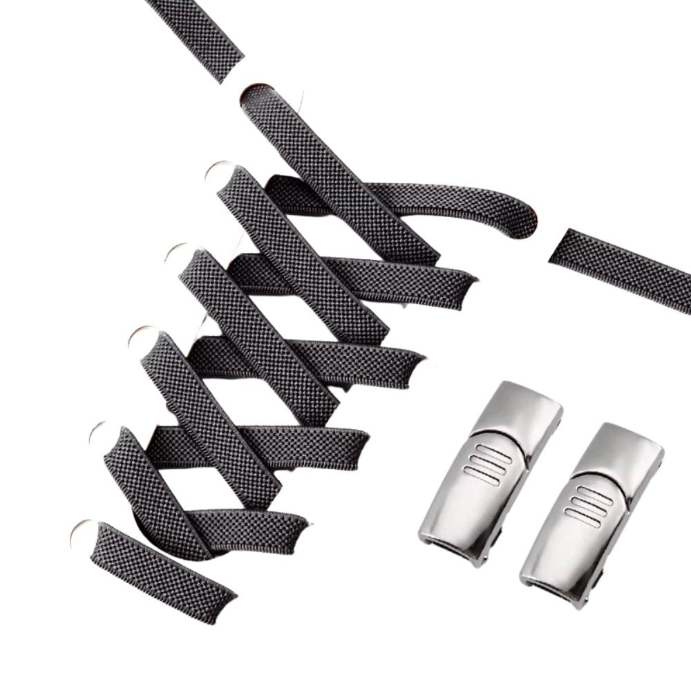 Donkergrijze elastische veters 9 mm met magneetsluiting voor een strakke en comfortabele pasvorm