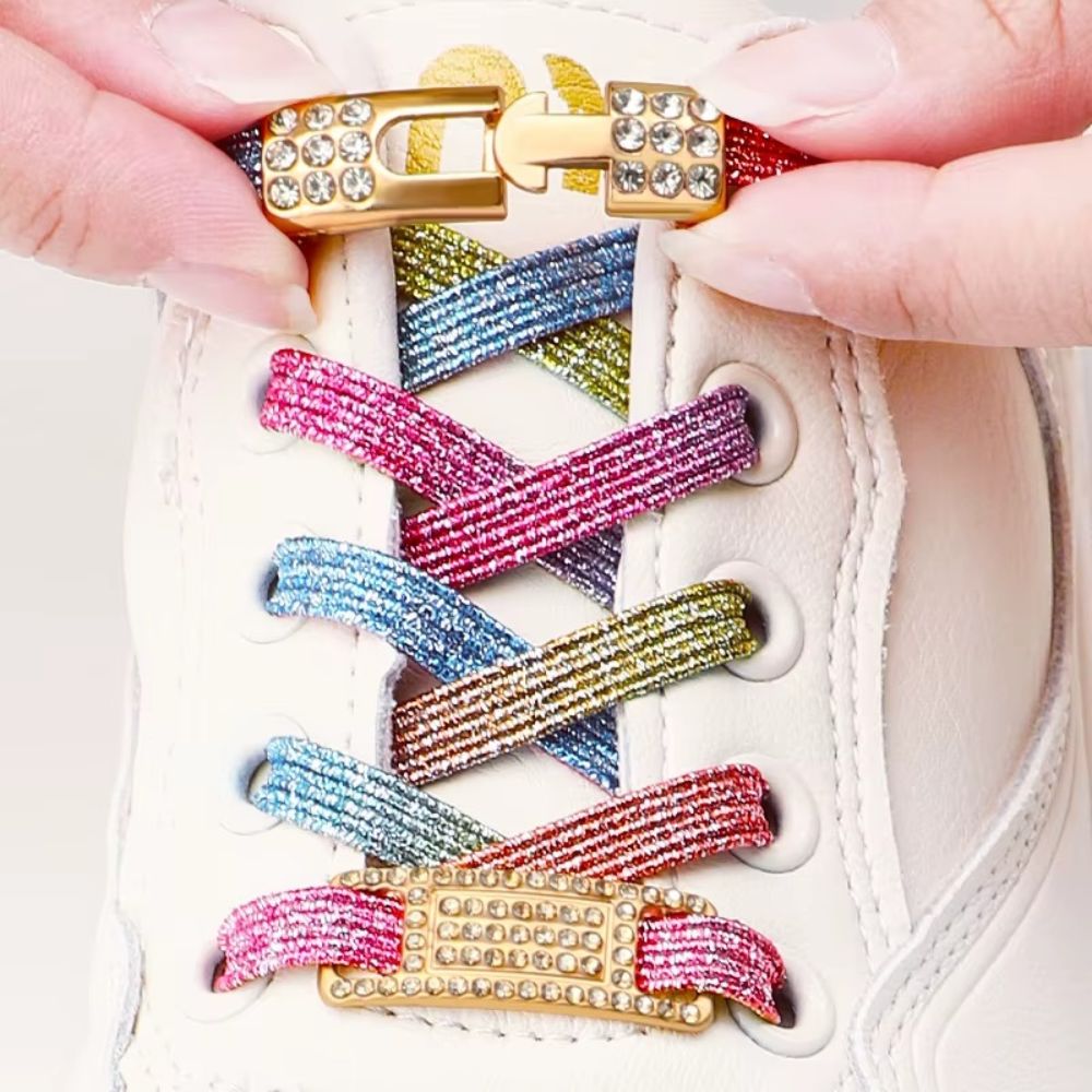 Bling elastische veters regenboog plat met gouden sluiting met diamantjes