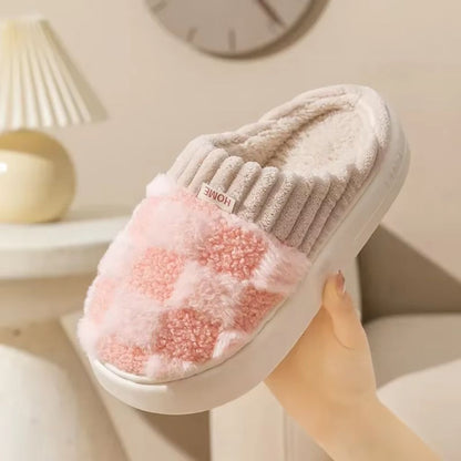 Warme geruite fluffy pantoffels - Dames