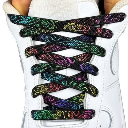 Elastische veters onzichtbaar strikken paisley 9mm onzichtbare clipjes zwart kleurig met stretch uitgerekt uitgelichte afbeelding