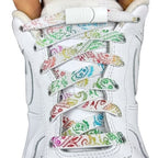 Elastische veters zonder strikken paisley 9mm magnetische sluiting wit kleurig met stretch uitgerekt uitgelichte afbeelding