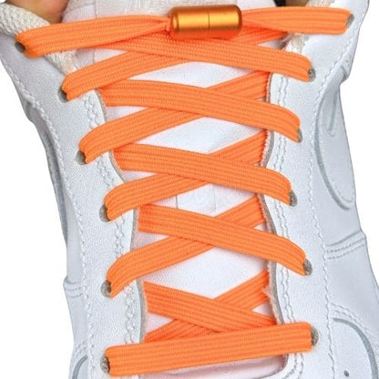 Elastische veters zonder strikken plat 7mm capsule sluiting oranje met stretch uitgerekt uitgelichte afbeelding