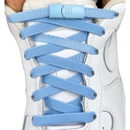 Elastische veters zonder strikken plat 9mm magnetische sluiting hemelsblauw met stretch uitgerekt uitgelichte afbeelding