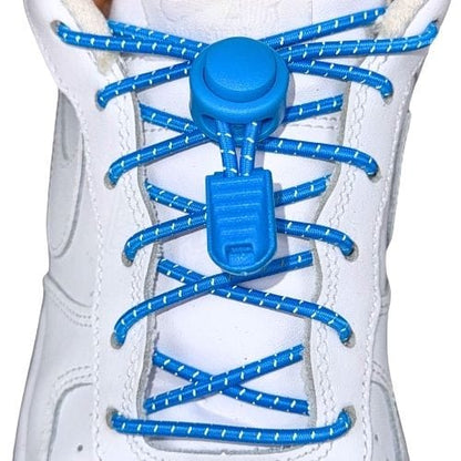 Elastische veters zonder strikken reflecterend 3mm lock sluiting lichtblauw met stretch uitgerekt uitgelichte afbeelding