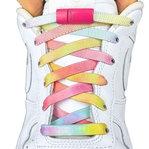 Elastische veters zonder strikken tie-dye 9mm magnetische sluiting driekleurig poeder met stretch uitgerekt uitgelichte afbeelding