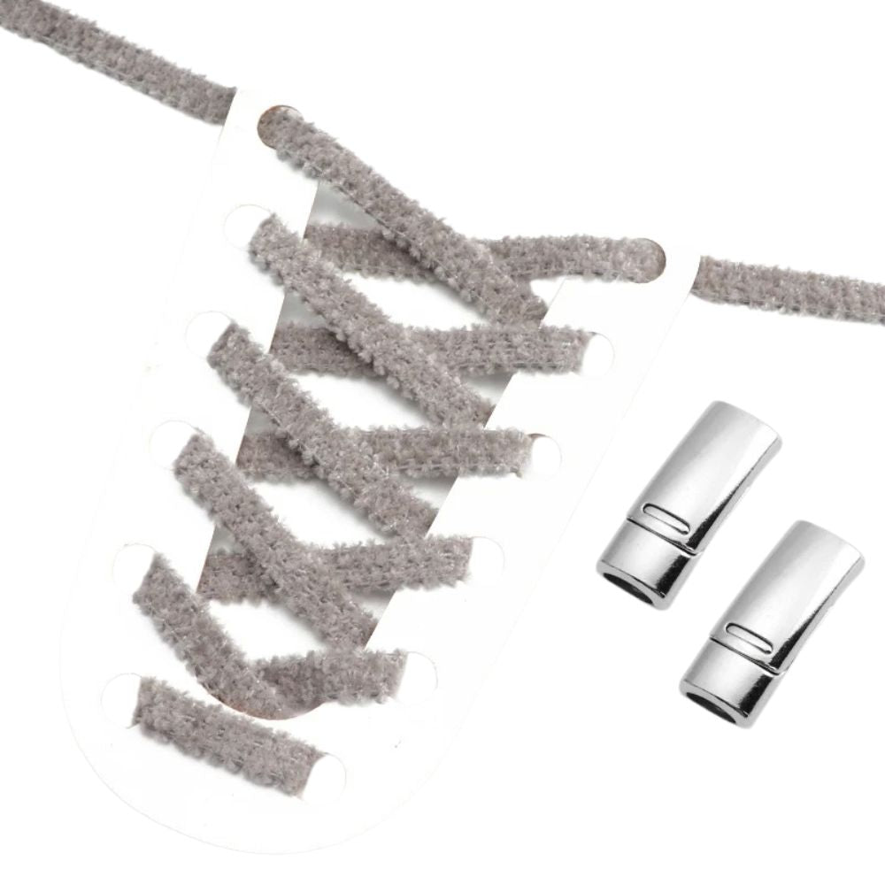Donkergrijze fluffy platte elastische veters met magneetsluiting voor een stijlvolle en gemakkelijke look zonder strikken