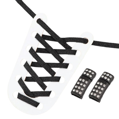 Glitter zwarte elastische veters met rhinestone magneetsluiting voor een elegante en eenvoudige stijl