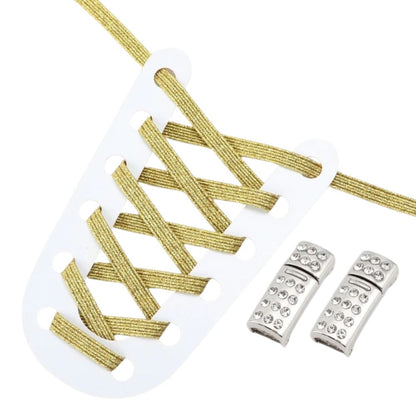 Gouden glitter elastische veters met rhinestone magneetsluiting voor een luxe en gemakkelijke look