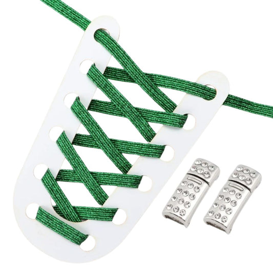 Elastische veters groen glitter plat met rhinestone magneetsluiting voor dagelijkse schoenen
