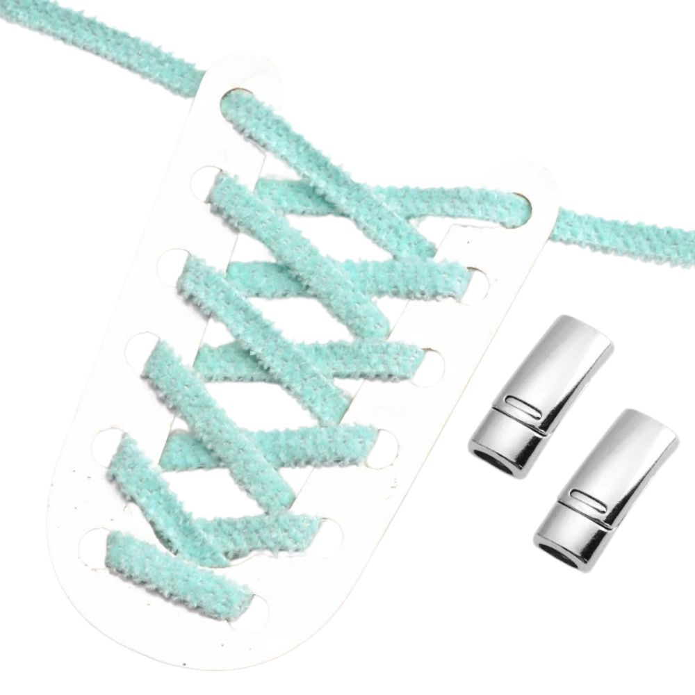 Meergroene fluffy platte elastische veters met magneetsluiting voor een frisse en gemakkelijke look zonder strikken
